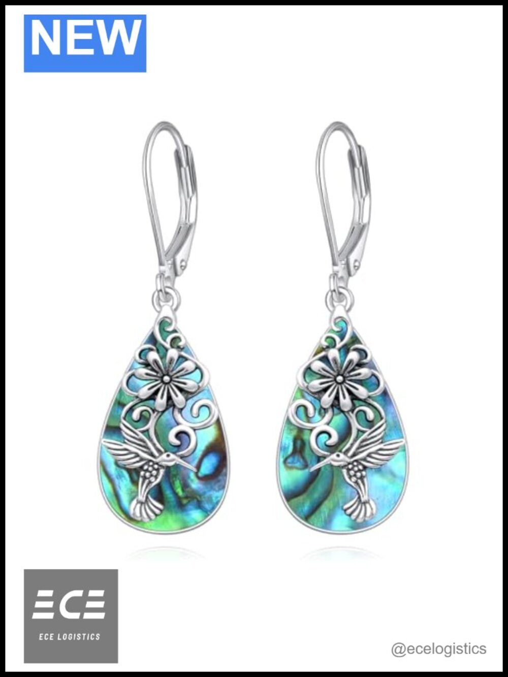 925 Sterling Silver Hummingbird Dangle Leverback Earrings